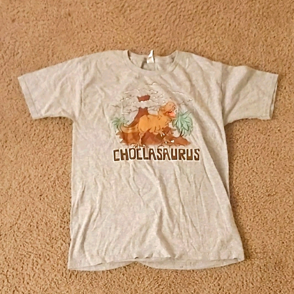 Choclasaurus t-shirt that smells like chocolate.